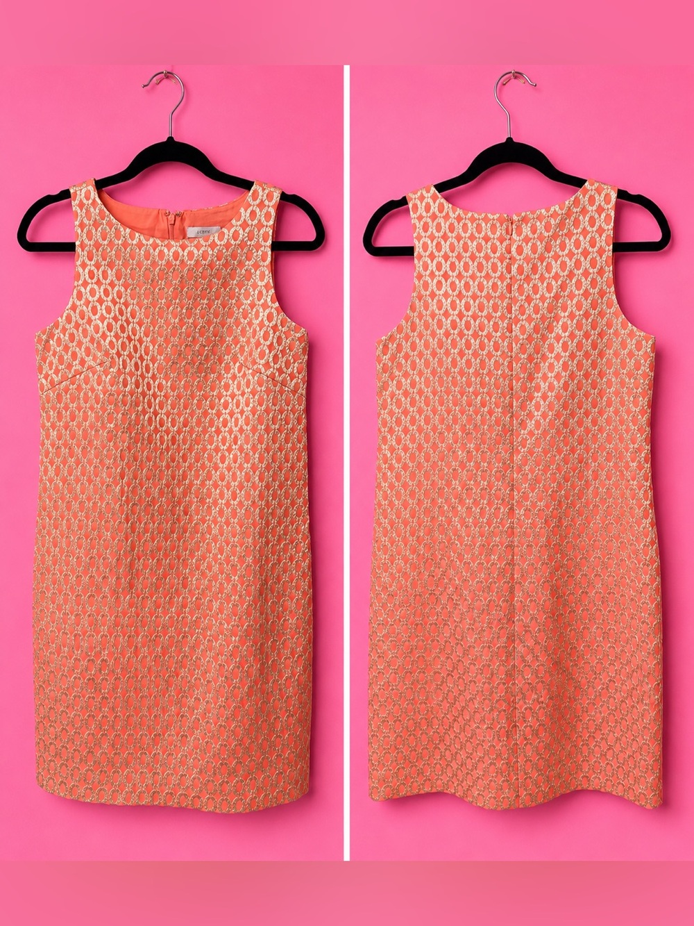 J.Crew Size 2 Pink Coral Metallic Jacquard Shift Dress NWOT